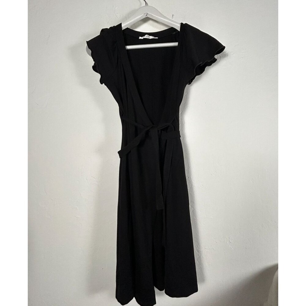 Susana Monaco Womens Black Flutter Sleeve Belted Wrap Dress Small Stretch USA